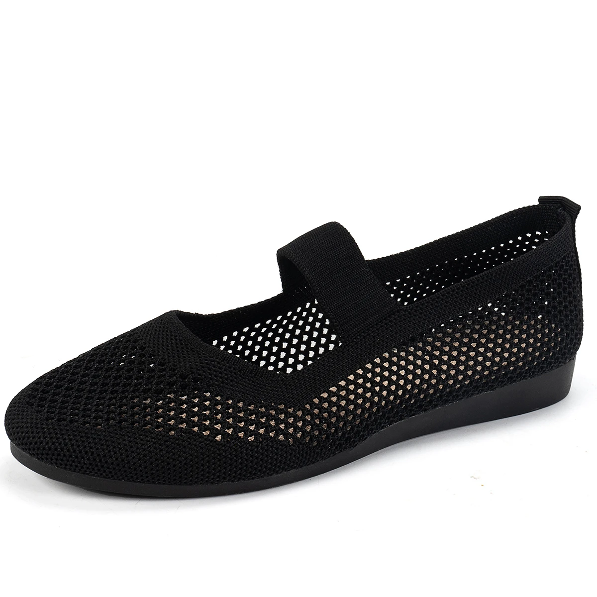 2024 scarpe basse da donna Slip on mocassini per maglieria per donna scarpe singole con punta tonda scava fuori moda mamma scarpe Casual per donna: Black / 40