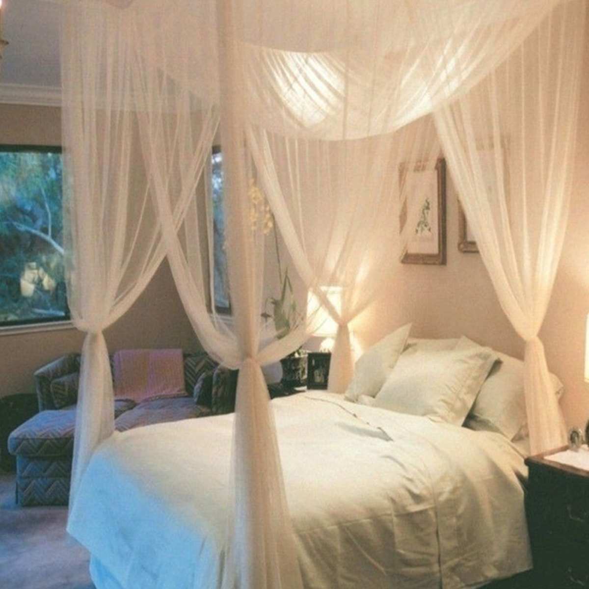 Summer Black/ White Mosquito Net Lace Canopy Curtain Baldachin Netting Quarto Doors For Double King Size Bed: beige