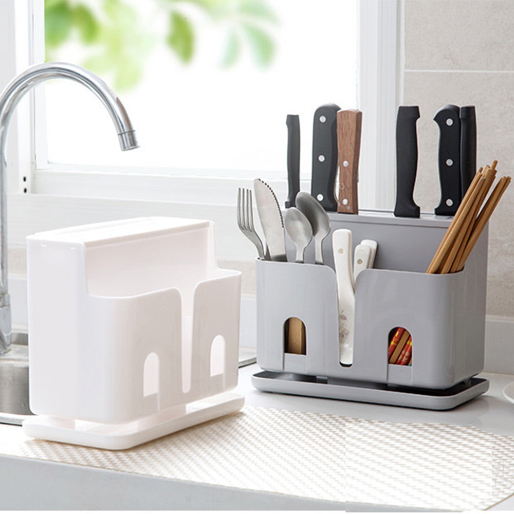 Køkkenredskabsholder plastik knivstativ holder organizer multifunktionel køkken opbevaringsboks stativ bestikholder