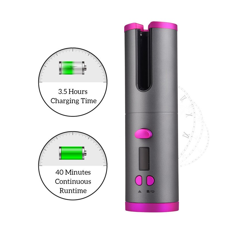 Auto hair curling hair curler styling verktøy for langt og kort hår, trådløs curler usb lade digital skjerm