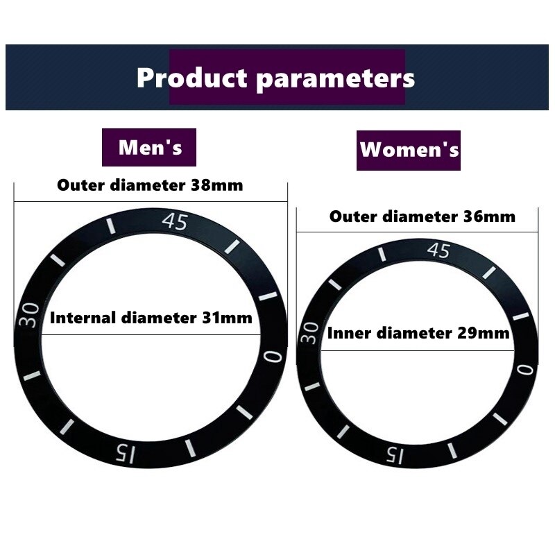 38-40mm Diameter Black/White Watch Face Bezel Ceramic Watch Face Accessories Men's and Women's Automatic Replace Bezel