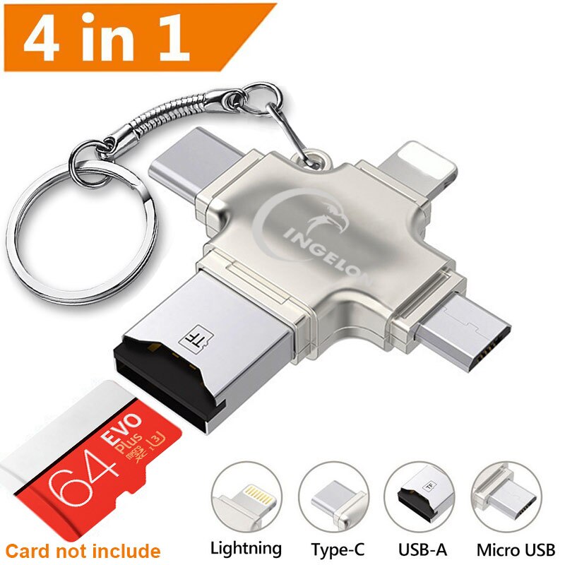 Ingelon czytnik kart SD mikrokarta adapter metal USB 3.0 microsdhc/sdxc robić czytnika kart xqd adapter usb robić przejściówka robić złącza Błyskawica: R010-4in1-Metal-Read