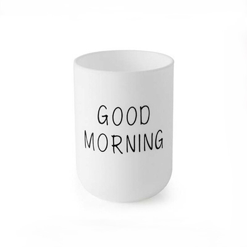 Simple Nordic Travel Portable Washing Cup Home Bathroom Couple Plastic Good Morning Print Toothbrush Holder Cup Storage Cup: White