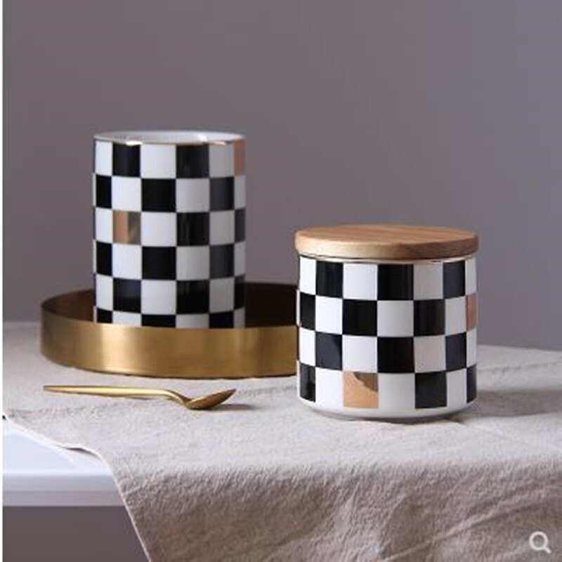 Nordic geometric pattern ceramic storage jar, tea pot candy jar, home office desktop decoration , artwork