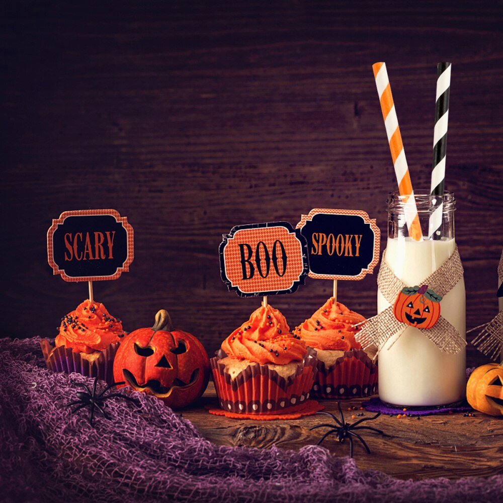 100 stuks gestreepte, mooie decoratieve rietjes, papieren rietjes voor halloween, ktv: Default Title