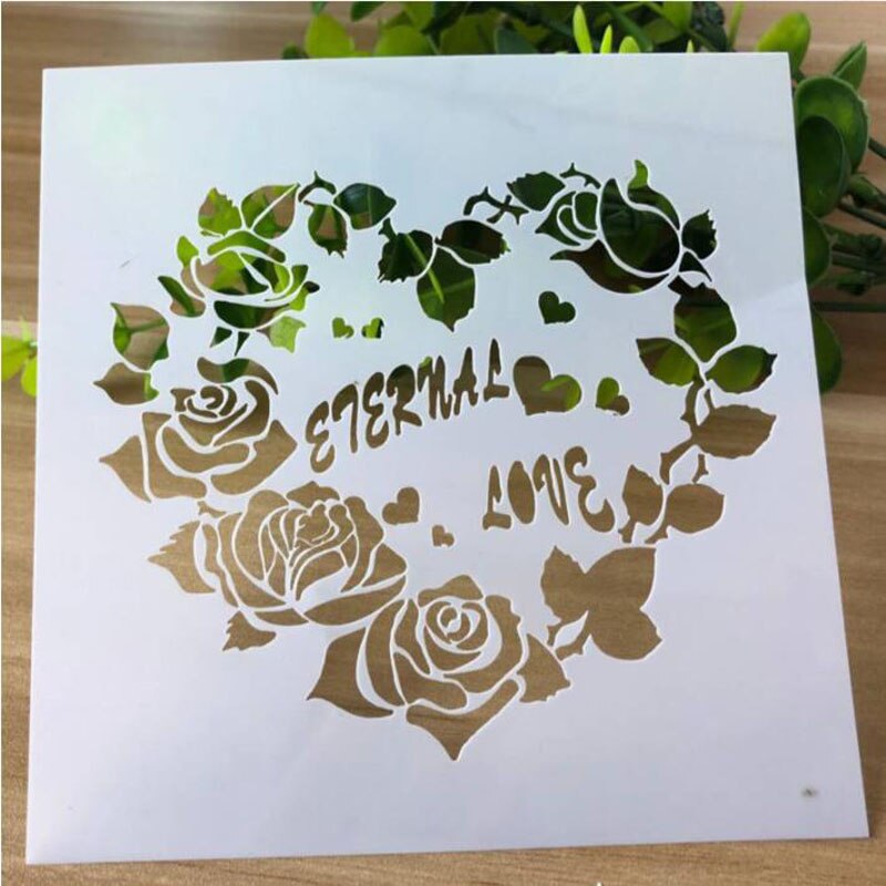 Plantilla de pintura calada con forma de corazón rosa, decoración artesanal en relieve para álbum de recortes, suministros escolares de oficina reutilizables, 9 Uds.