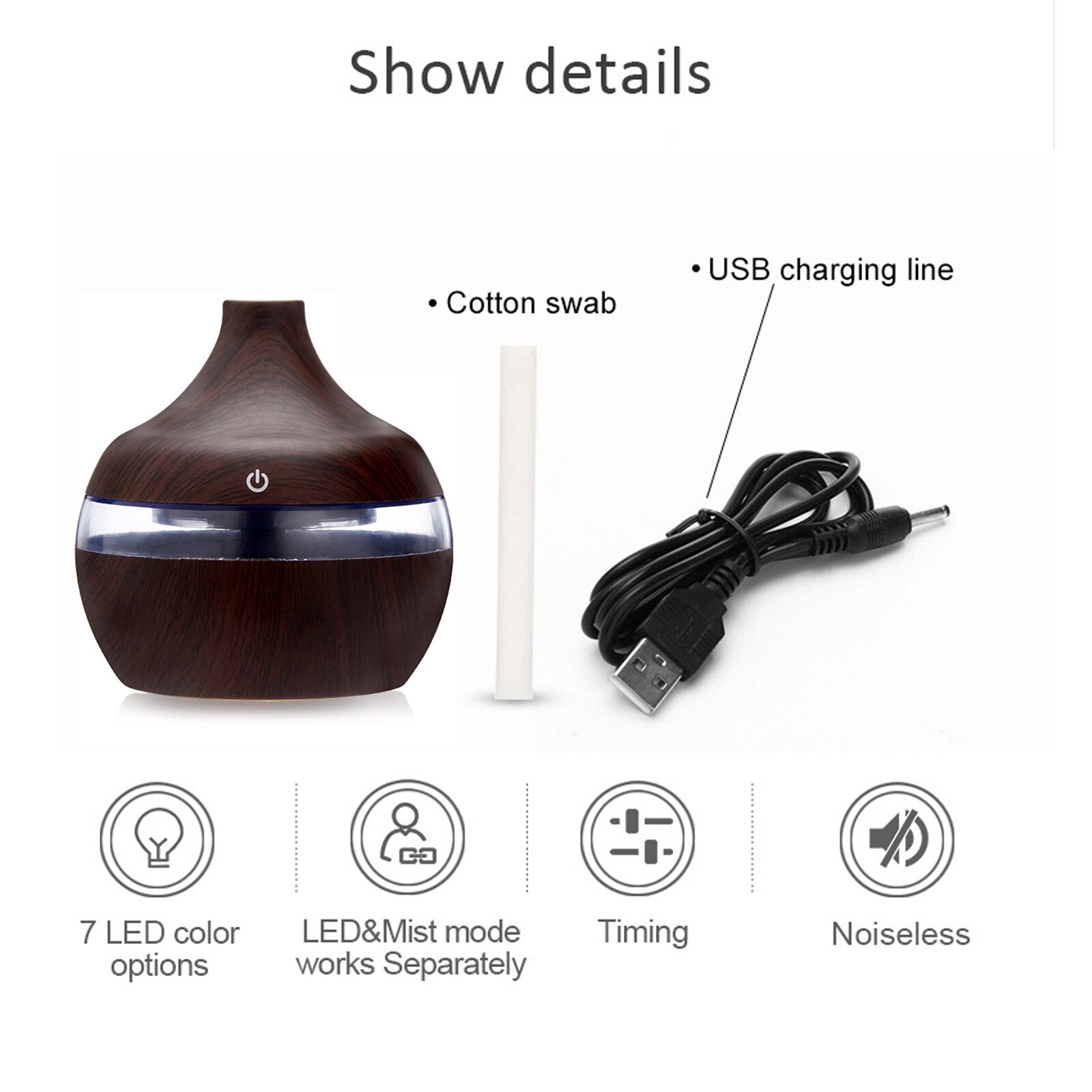 4 # Air Aroma Essentiële Houtnerf Luchtbevochtiger Usb Mini Mist Maker Led Licht Olie Diffuser Led Aroma Aromatherapie luchtbevochtiger