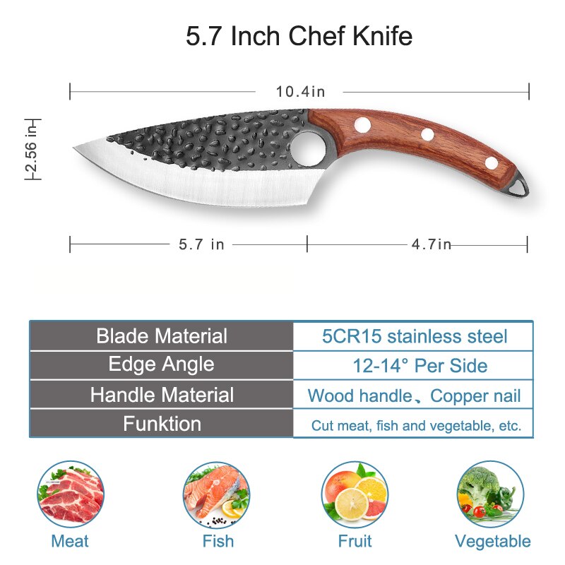 6 Inch Hand Forged Stainless Steel Butcher Knife Boning Knife Fish Knife Kitchen Meat Cleaver Cooking Tool