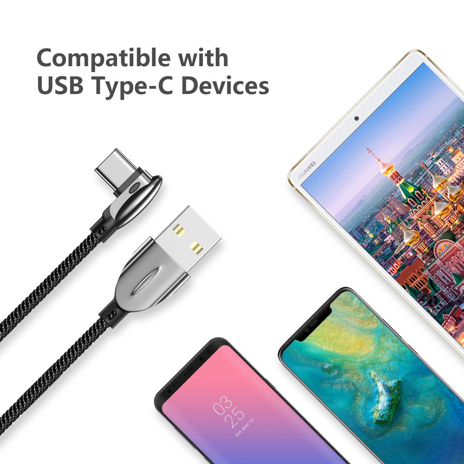 Zrse tipo c cabo para samsung a50 3a carregamento rápido 90 graus cotovelo sincronização de dados cabo usb para huawei xiaomi redmi carregador cabo