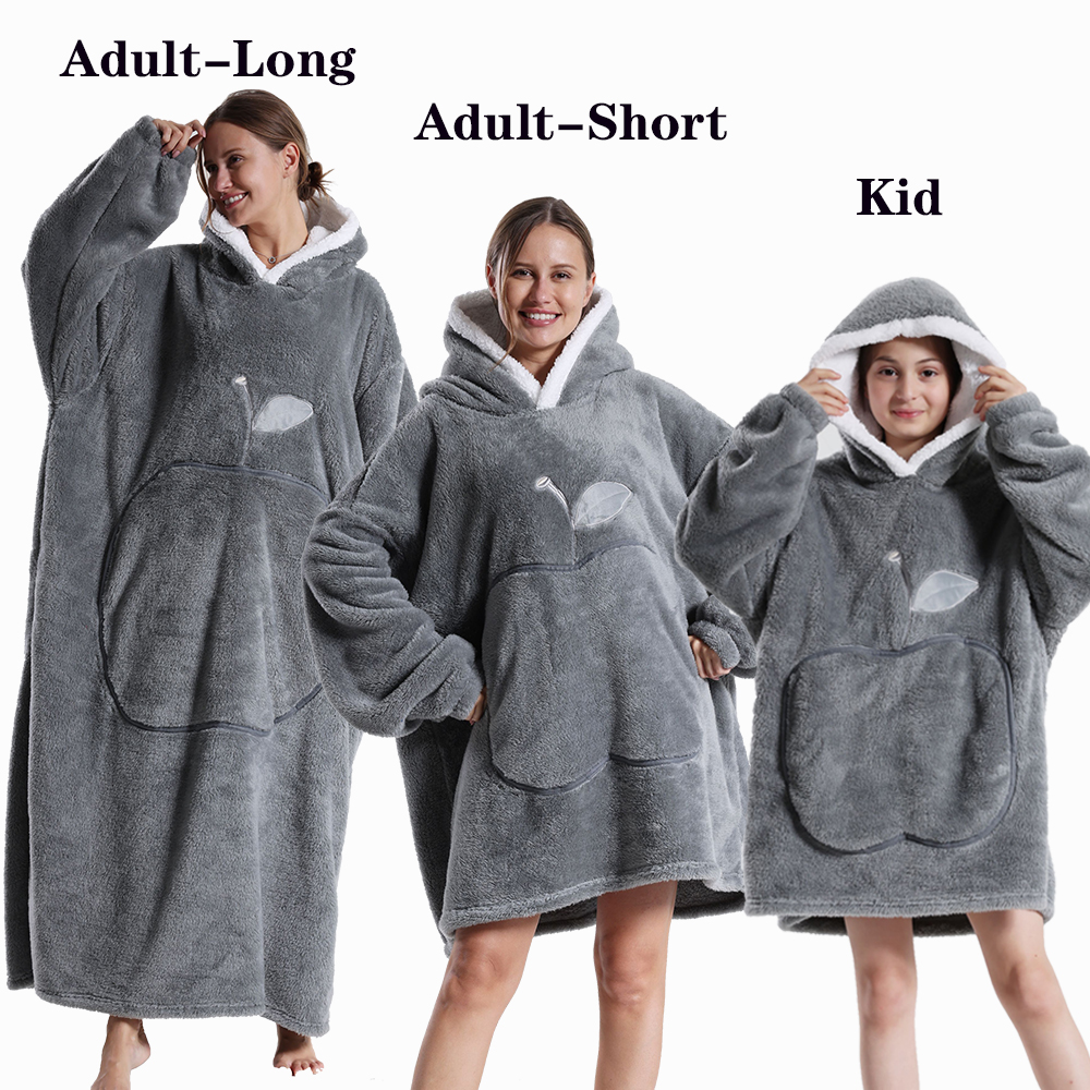 Sweat-shirt à capuche d'hiver pour femmes et hommes, pull Extra Long, et doux, polaire géante TV, couverture surdimensionnée avec manches longues en flanelle: S / green