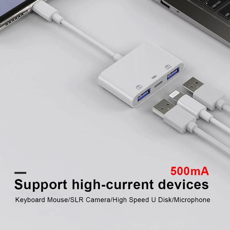 UTHAI For iPhone iPad Dual USB 3.0 Adapter Splitter Support IOS13 Lightning Fast Charging Keyboard U Flash Drive Mouse Connector