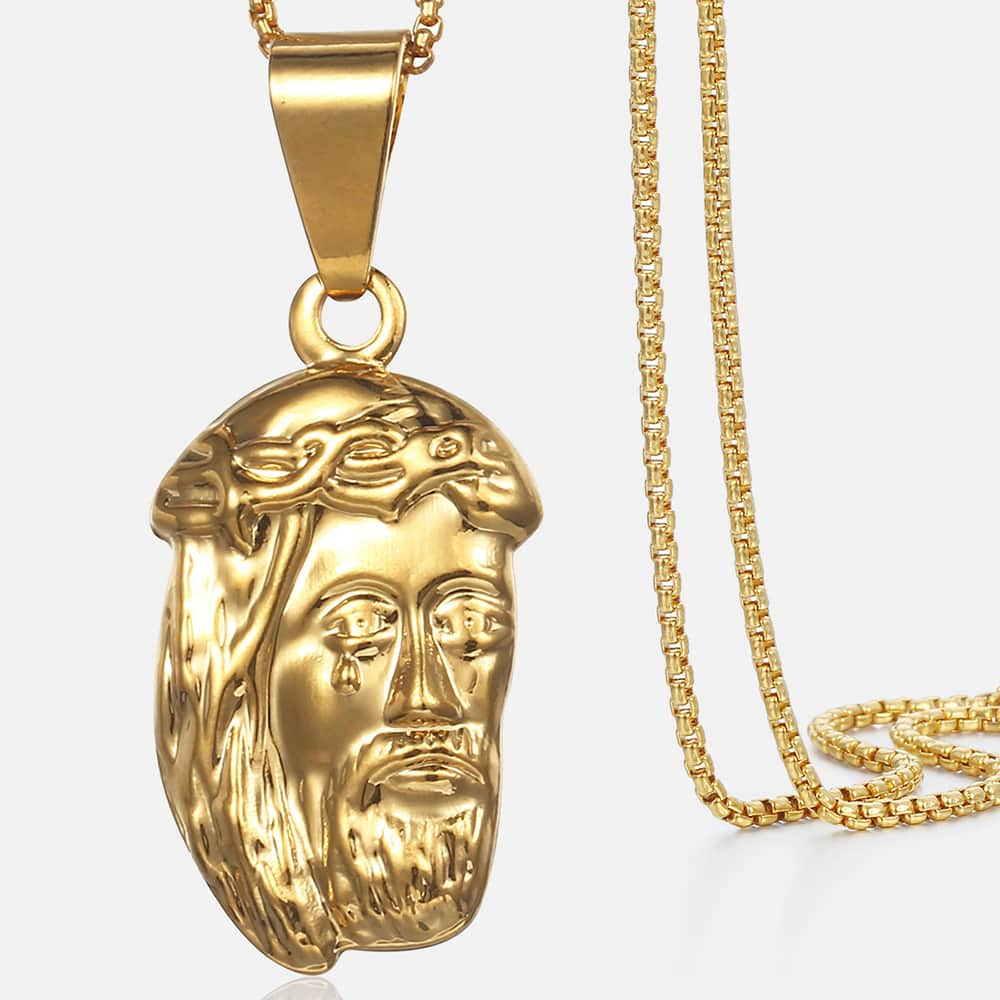 Trendsmax Women's Necklace Jesus Pendant Yellow Gold Filled Box Chain Necklace For Men Women 45cm 50cm Hollow KGP196