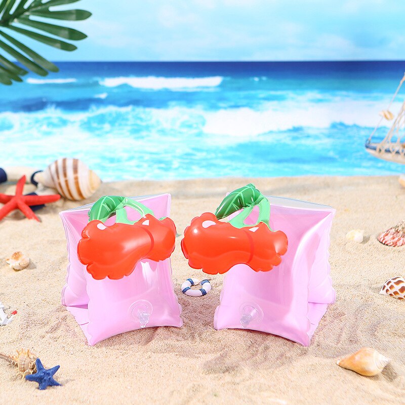 Flotadores de brazo largos blancos con mangas de seda, piña, cereza y flamenco para niños, flotadores de brazo con agua y cangrejo: Cherry Arm Floats a Pair Boxed