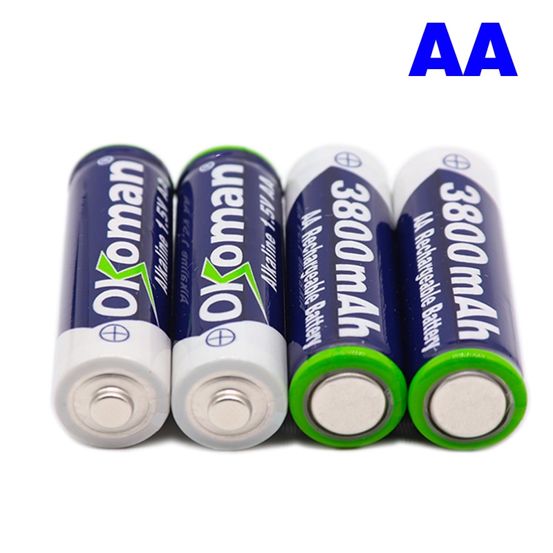 Okoman 1.5V AAA 3000mAh Alkaline Rechargeable battery + 3800 mAh AA Alkaline battery for LED light toy clock MP3 player