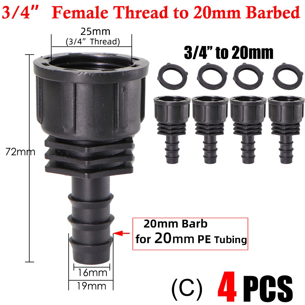 16 20 25MM 1/2" 3/4" Thread Connector to Barb 16mm 20mm PE Tubing Adapter Hose Joints Garden Drip Irrigation Coupling Fittings: Burgundy