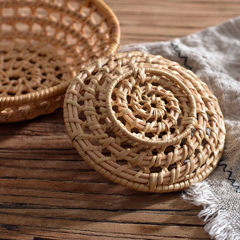 Mini plateau de rangement en rotin 11/15cm, panier rond tissé à la main, panier en osier, présentoir de pain, de fruits et de petit déjeuner