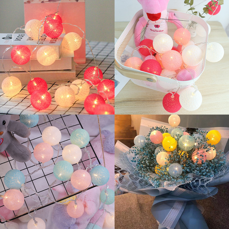 Guirnalda de luces LED de 20 bolas de algodón, decoración navideña para el hogar, dormitorio, luces Led de colores de 4cm, decoración para de boda y vacaciones