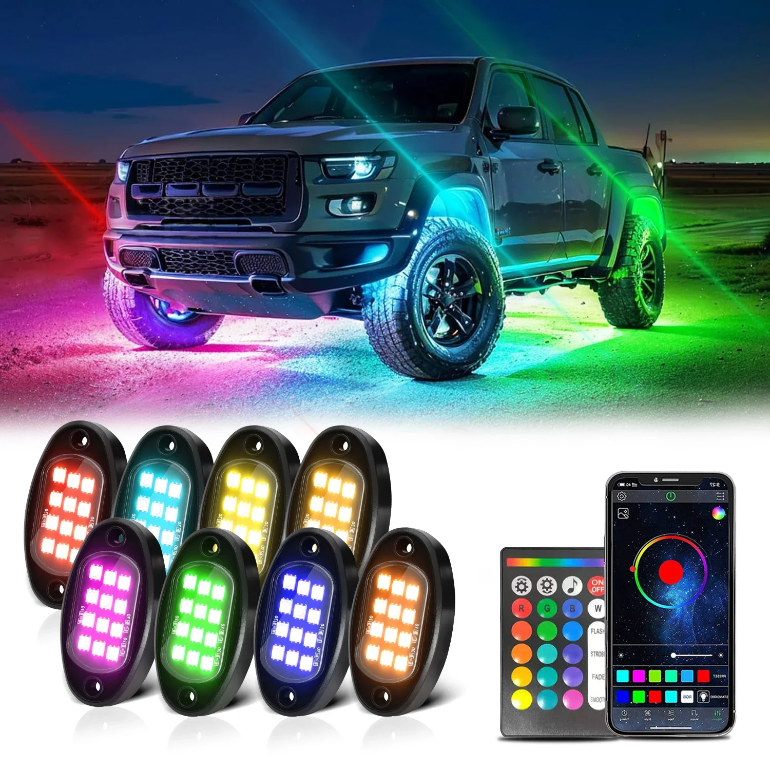 Car LED Chassis Strip PCB Flexible LED for APPAmbient Holding LED Decorative Chassis 4x4 Off-road Ambient Lighting 4/6/8 in 1: RGB