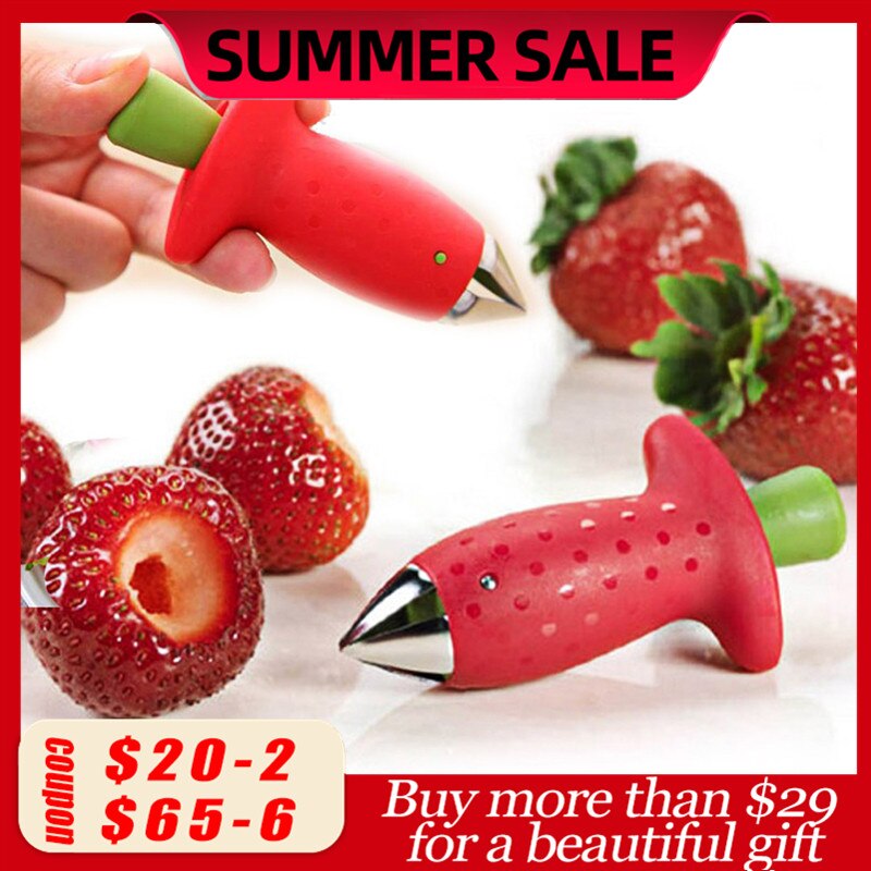 1Pc Strawberry Huller Metalen Plastic Fruit Verwijderen Stengels Apparaat Tomaat Stengels Aardbei Mes Stem Remover Fruit Slicer