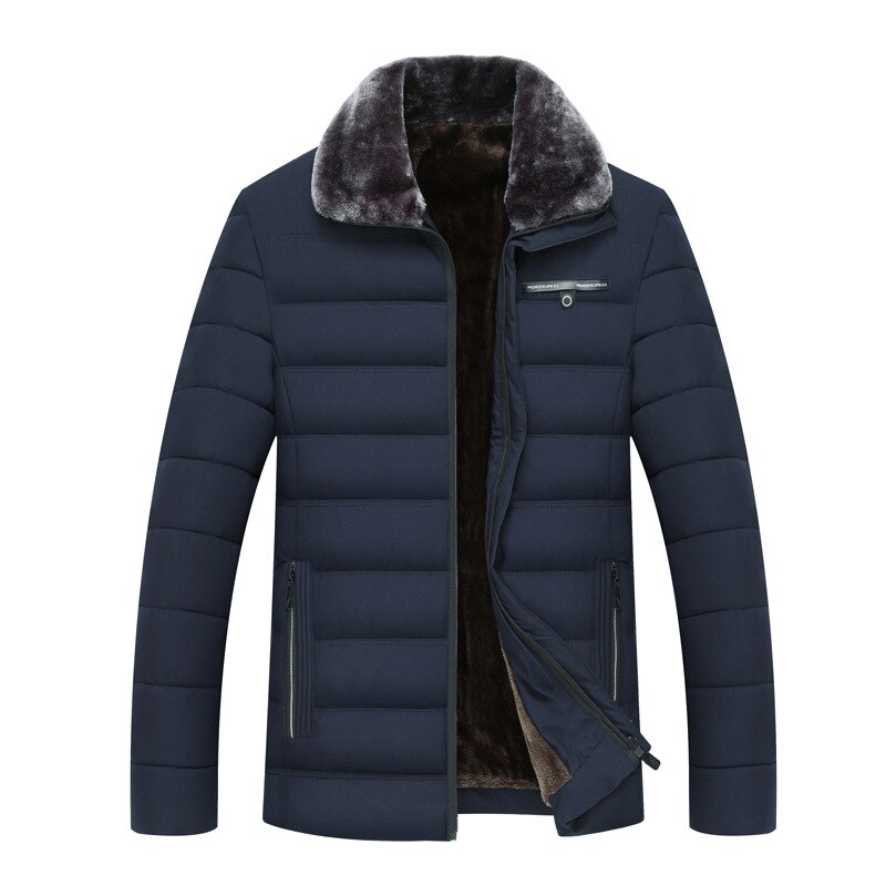 Vinter dunjakke herre tykk varm vindtett stor pelskrage bomullsklær doudoune homme: Blå / 4xl