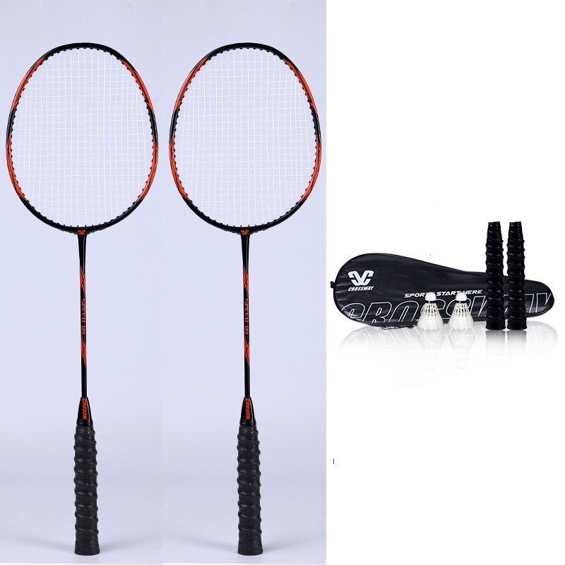 Ultra Light Double Badminton Racquet Carbon Lightest Playing Badminton Whole 2pcs Elementary Exercises Badminton Rackets Set: Orange