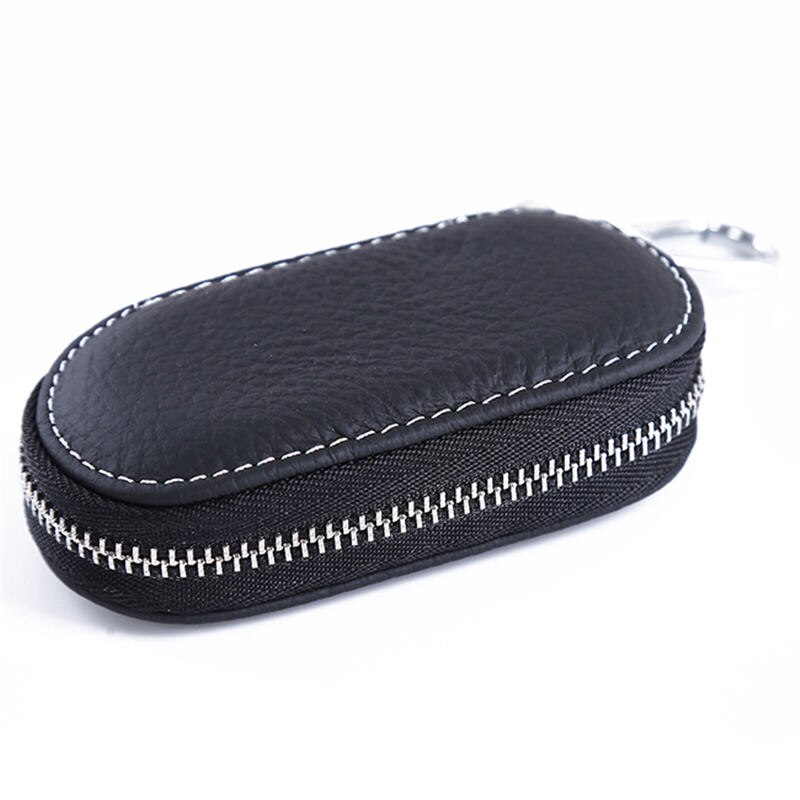 Men Key Holder Housekeeper Leather Car Key Wallets Keys Organizer Women Keychain Covers Zipper Key Case Bag Unisex Pouch Purse: Black A