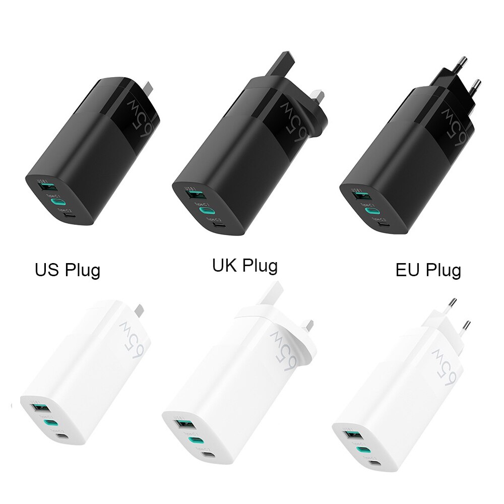 Portable Type C PD 3.0 Wall Adapter Quick Charge US EU Plug 65W GaN Fast Charger USBFor iPhone 12 Phone Laptop Tablet