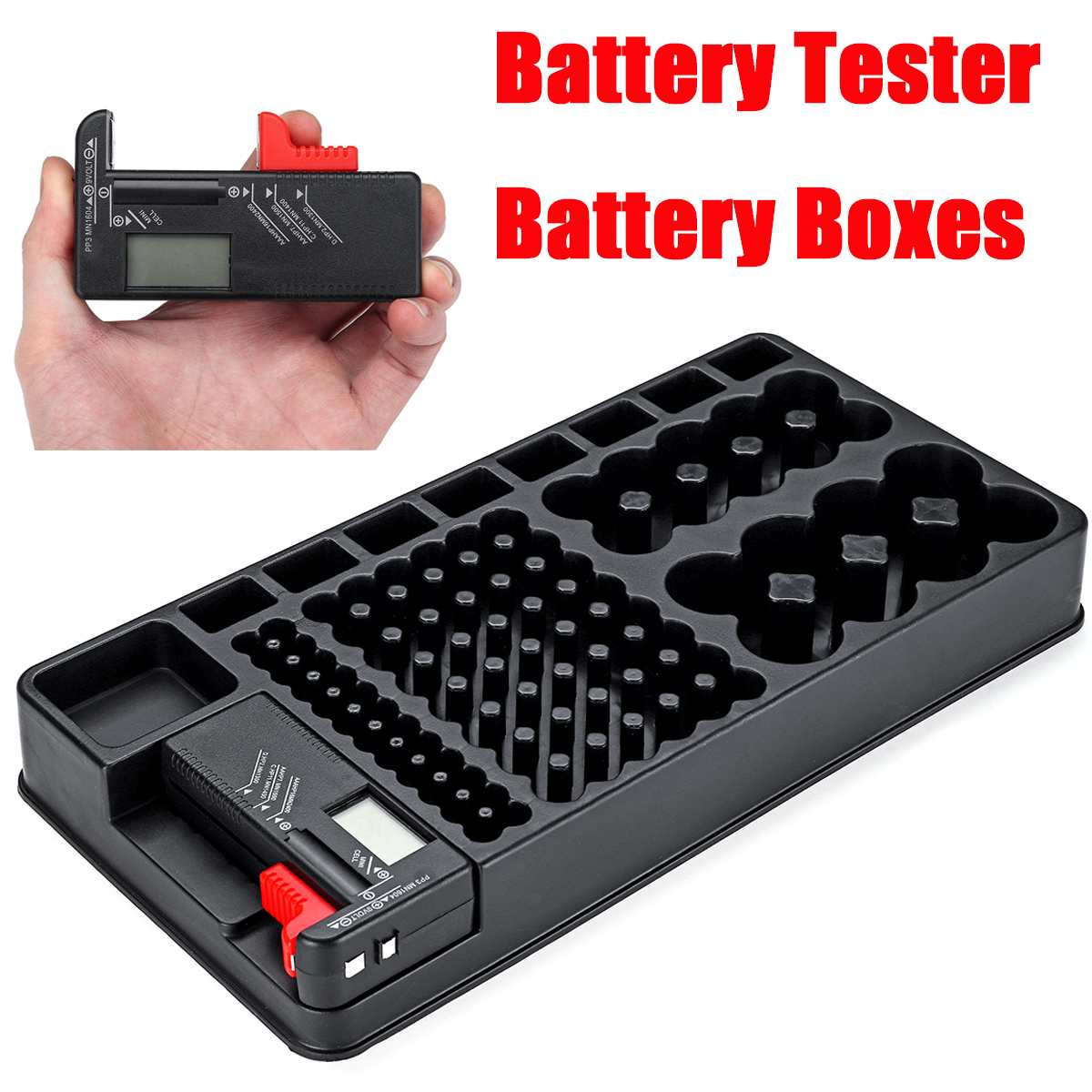 98 Grids Batterij Organizer Holder Tester Batterij Caddy Rack Case Box Inclusief Batterij Checker Voor Aa Aaa D C 9V