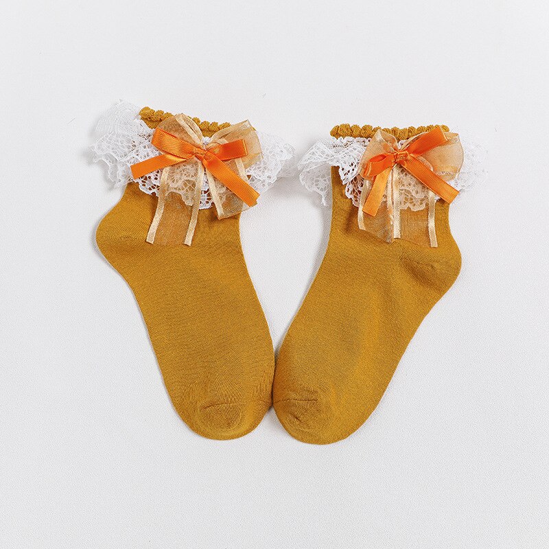 Summer Women Socks Girl Ruffle Sock Cute White Pink Lace Cotton Socks For Girls Lace Ruffle Frilly Ankle Socks: YELLOW