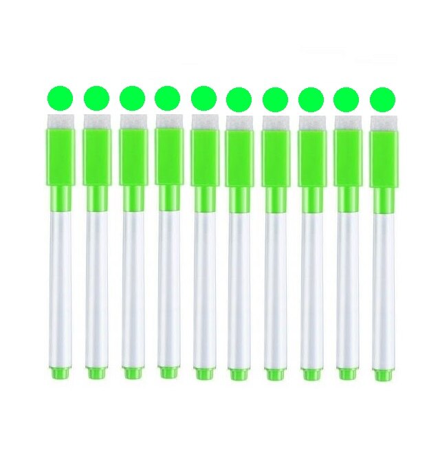 Stylo marqueur pour tableau blanc magnétique effaçable, 10 pièces, stylo fin avec gomme, brosse à dessin pour enfants: green