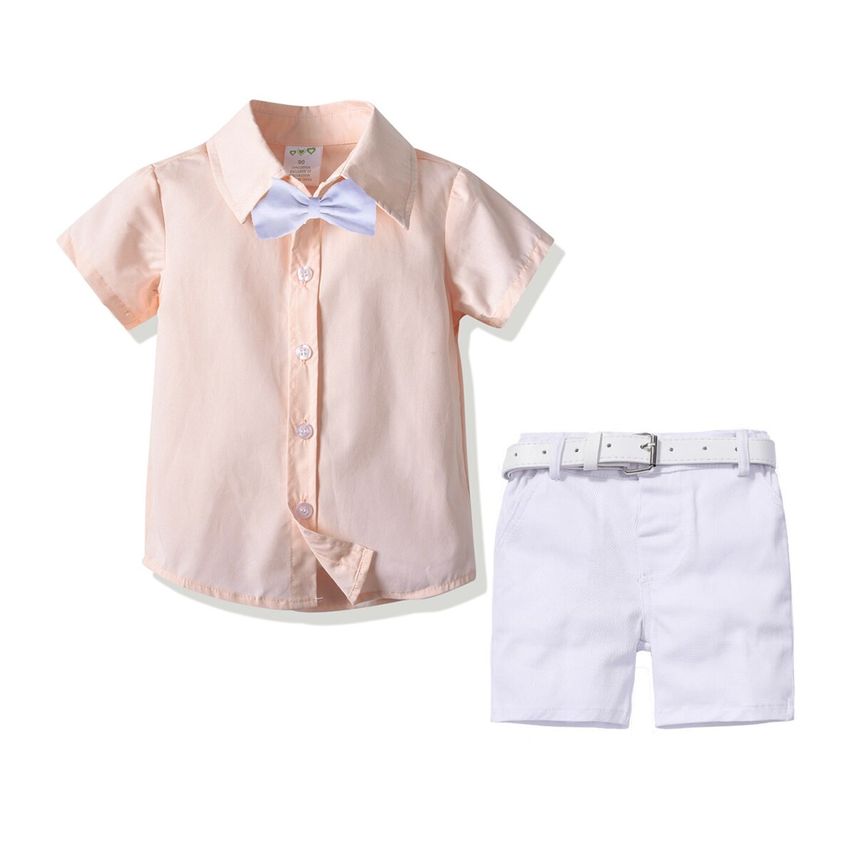Ensemble d&#39;été pour garçons de 1 à 6 ans, chemise rose + short blanc + ceinture blanche, tenues solides, costume à la pour enfants: 4T
