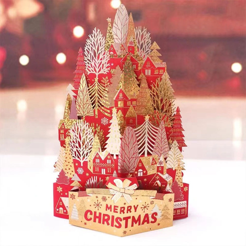 Papirjulekort 3d med konvolutt, håndverk, Gud jul-velsignelseskort, forgylt pop-opp-papirutskjæringspostkort: Blå