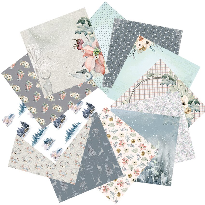 ZFPARTY 12pcs 6&quot; Single-side Printed Winter forest pattern papercraft art paper handmade scrapbooking kit set book