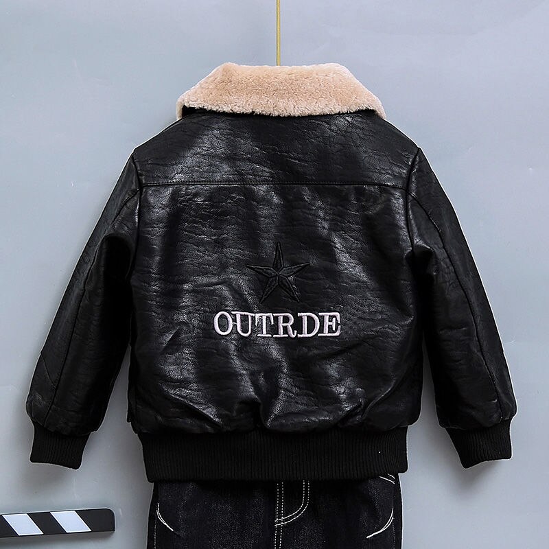 Blouson en cuir PU, vêtement printemps-automne-hiver, pour enfants de 1-10 ans, à la ,: black / 3T