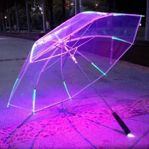 Led light-up paraply variabel farve nat sikkerhed 8 rib lys paraply med lommelygte børn cool