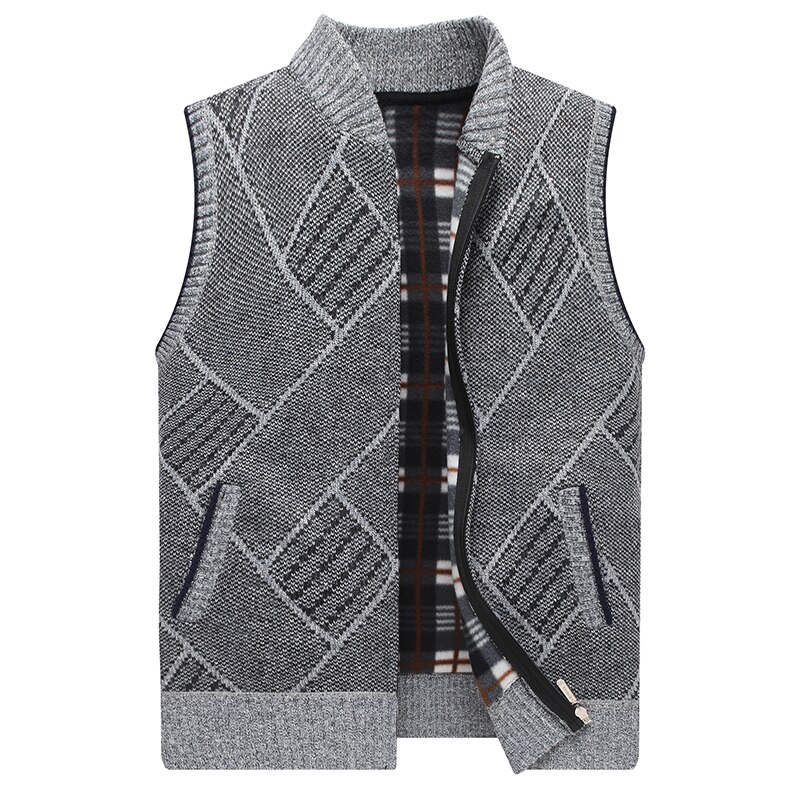 020 høst vinter menn fleece genser vester herre casual strikket cardigan vest herre vindtette ermeløse jakker: Lysegrå / Xxl