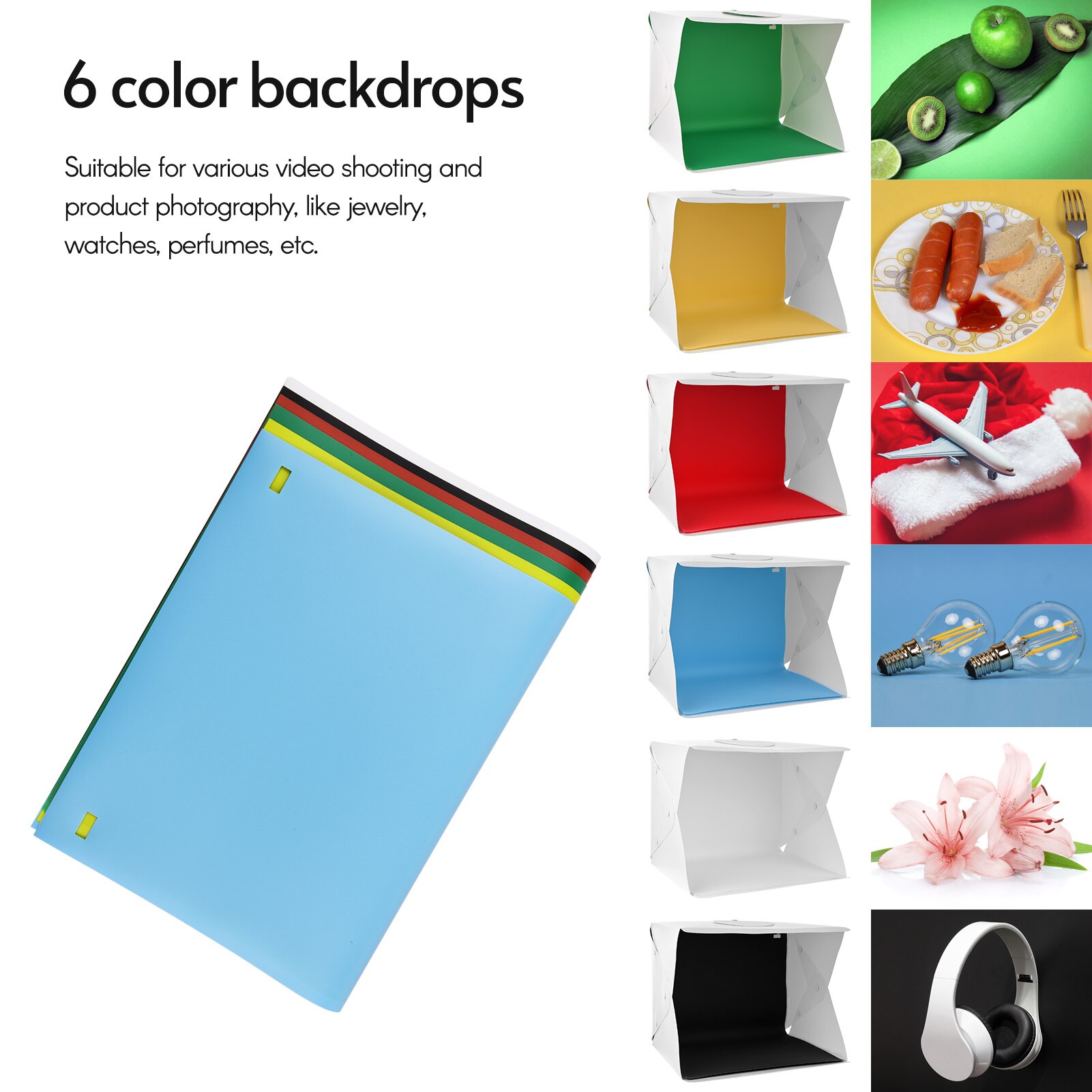 Boîte à lumière de Studio Photo pliable, tente, 3 Modes d&#39;éclairage, éclairage annulaire LED avec 6 couleurs d&#39;arrière-plan pour la photographie de produits, bijoux