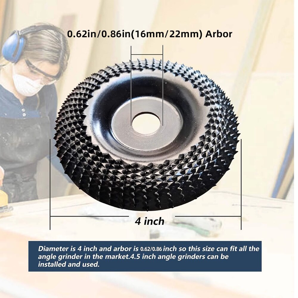 4 Inch Angle Grinder Wood Carving Disc Woodworking Grinding Shaping Wheel Abrasive Rotary Tool for 16/22mm Bore Angle Grinders