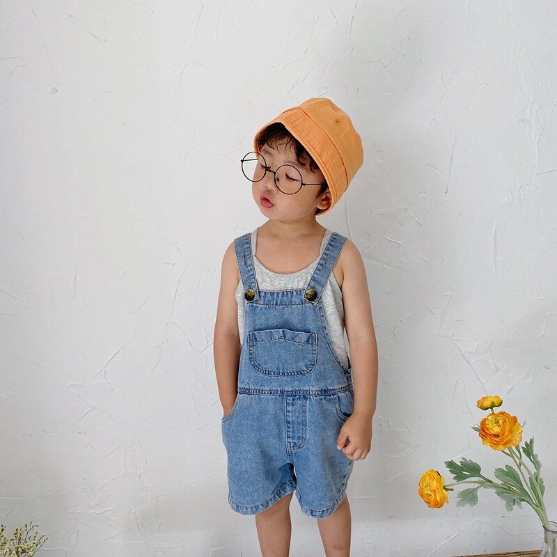 Été bébé garçons salopette décontracté en vrac shorts style coréen enfants couleur unie denim jarretelles