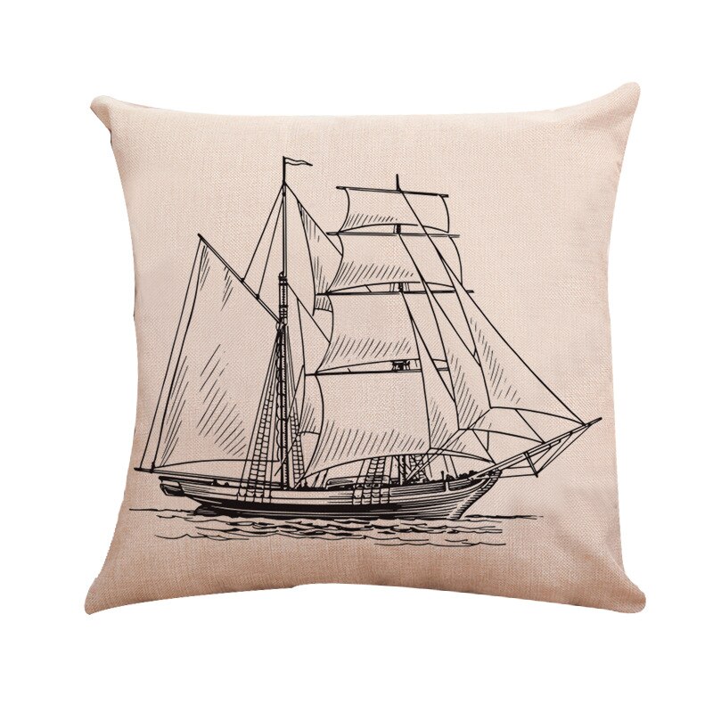 1pc 45 x 45cm zeeblauw kompas kaart bedrukt ankerpatroon zeeschip kussensloop decoratieve kussensloop: H10