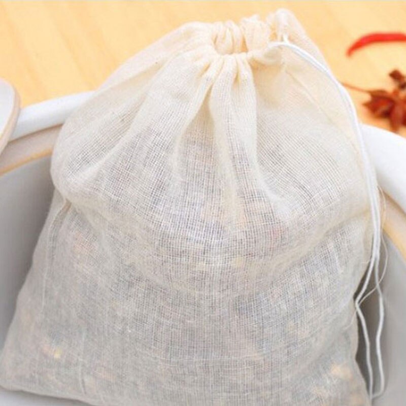 50 stk / lot bomuldsbåndsil tepose krydderi mad separat filterpose suppe teposer 15*10cm
