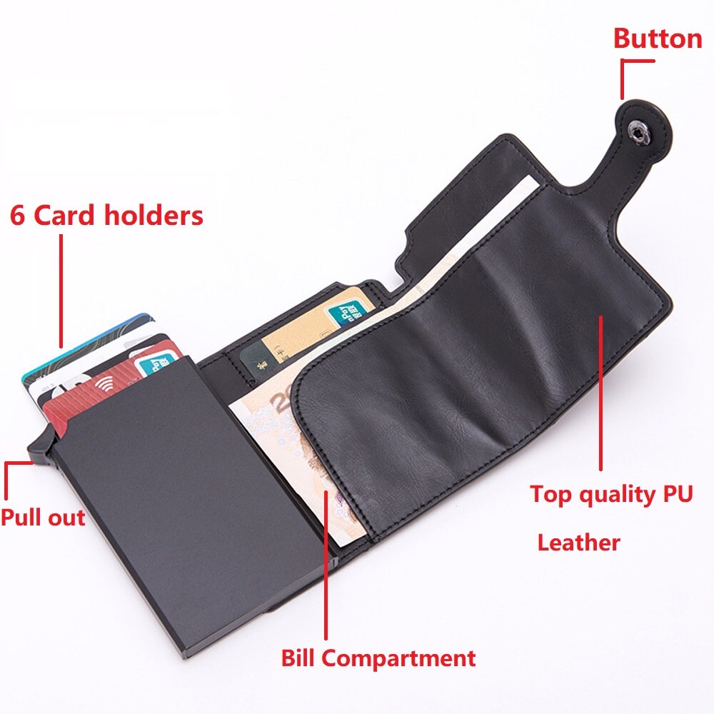 Billetera Pop-up RFID negra para hombre, Tarjetero con botón RFID, tarjetero de aluminio y Metal de , monedero automático
