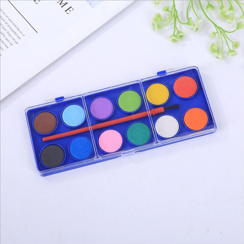 1Set Portable hand-painted watercolor set 12 color beginners entry paint boxed solid watercolor paint learning painting supplies