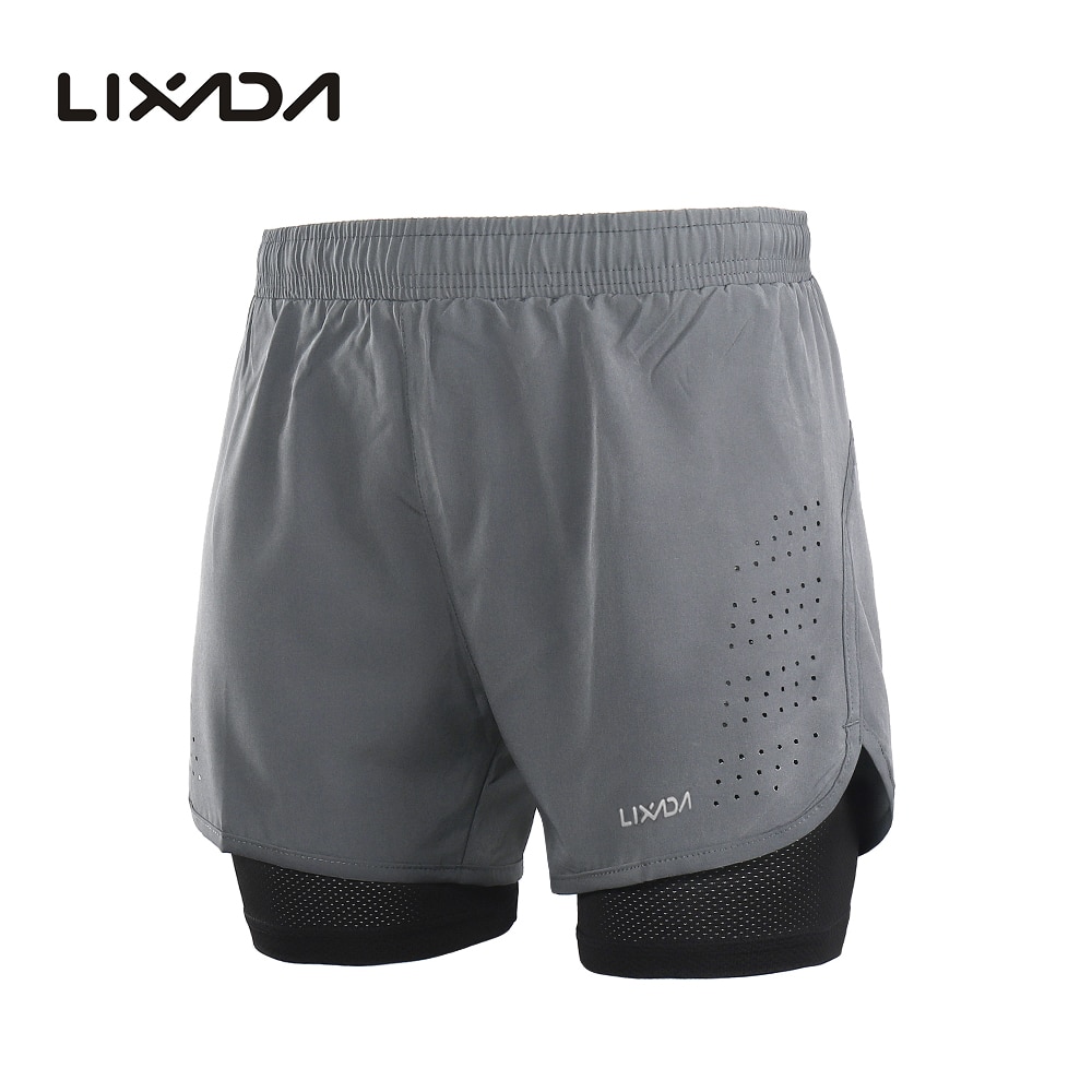Lixada Gym Mens Sport 2-in-1 Running Shorts Running Shorts Quick Drying Exercise Jogging Cycling Shorts with Longer Liner