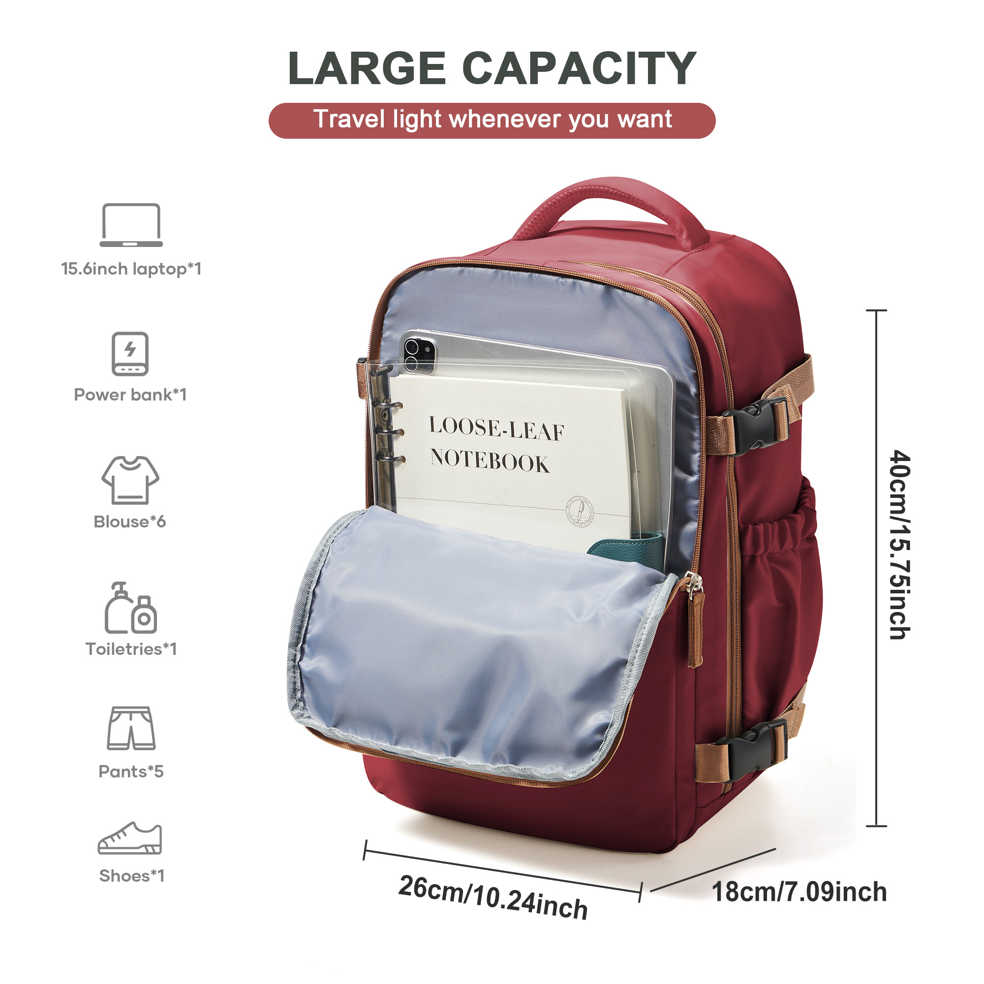 Zaino da viaggio Borsa da cabina 40x30x20 Wizzair trasportare-Ons, Aereo Uomo Donna Zaino per computer portatile da 15,6 pollici, Impermeabile casuale Bussiness