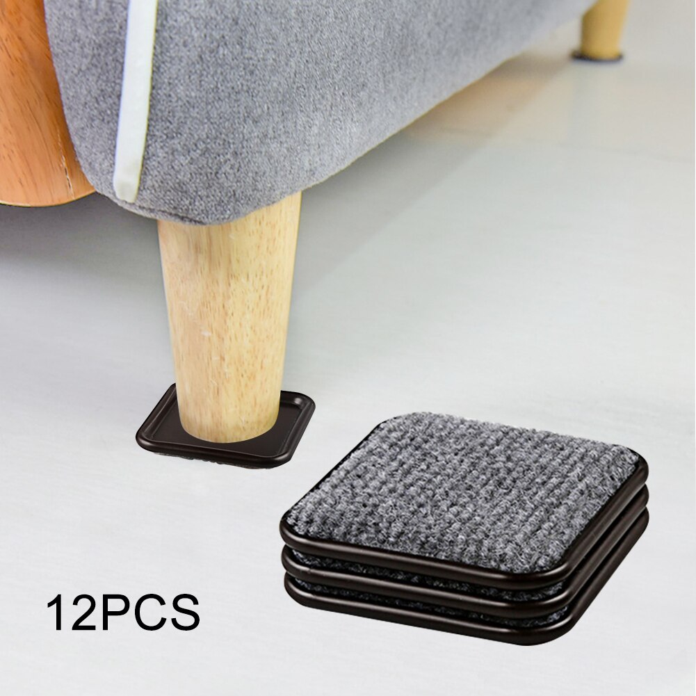 12 stuks banken antislip kasten tafel accessoires meubel wieltjes beker krasvast aluminium plaat thuis tapijt bodem 64 x 64mm