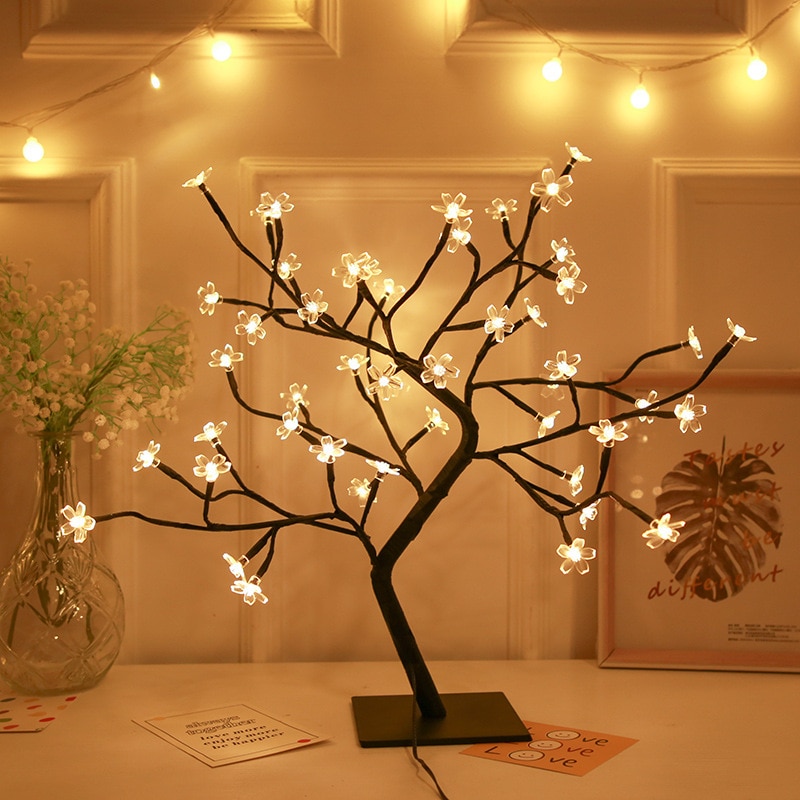 LED USB Tree Light Table Lamp Curtins Fixture Livingroom Room Decor Aesthetic Garland Home Ornaments Decorations Fairy