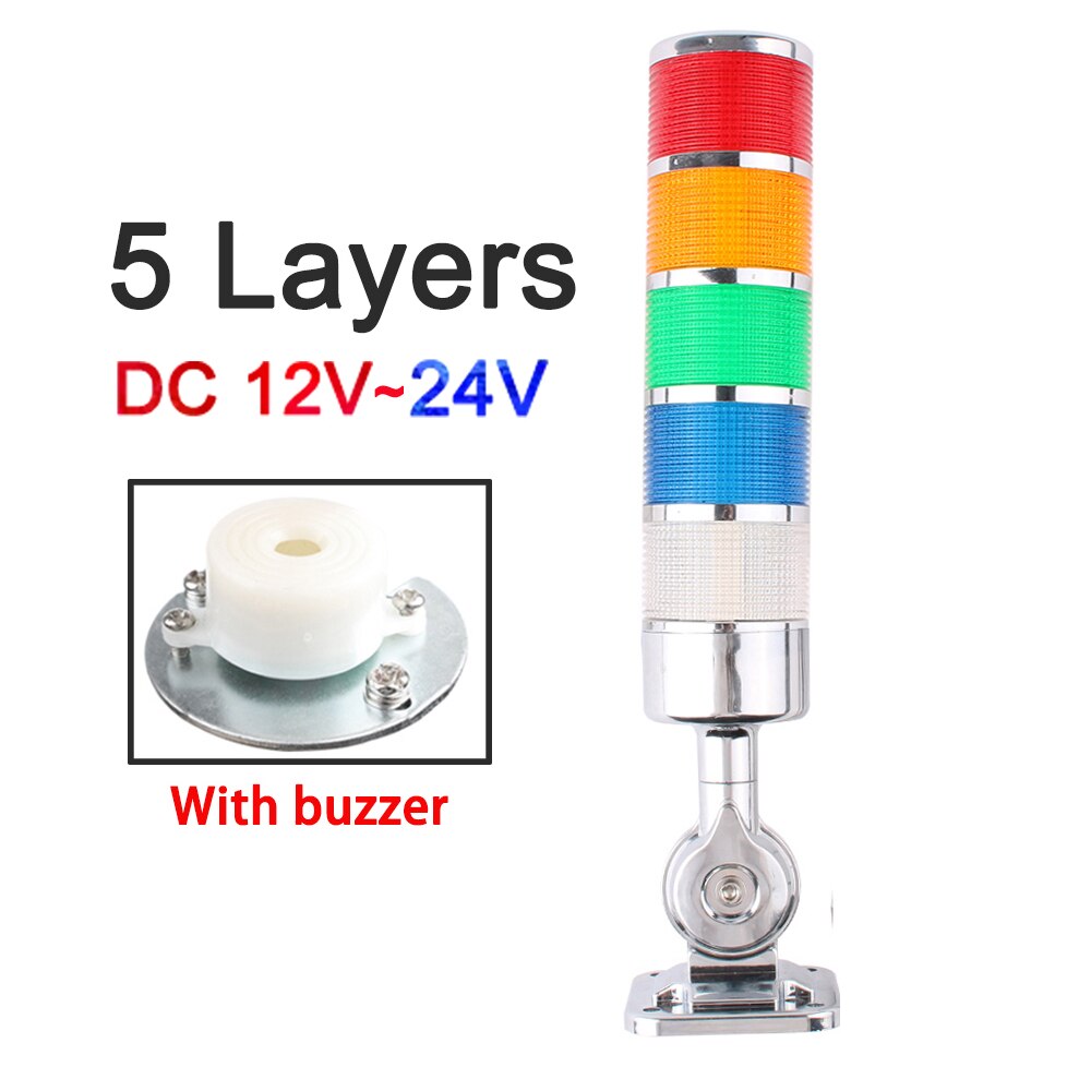 5 Layers Rotatable 180 Stack Light Warning Light Industrial for CNC Machine DC 24V 12V AC220V 110V Steady Flashing LED Light: Silver12V-24V sound