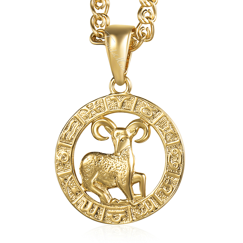 Davieslee 12 Horoscope Zodiac Sign Pendant Necklaces For Women Men Gold Color Aries Leo 12 Constellations DGPM24: green / Light Yellow Gold Color