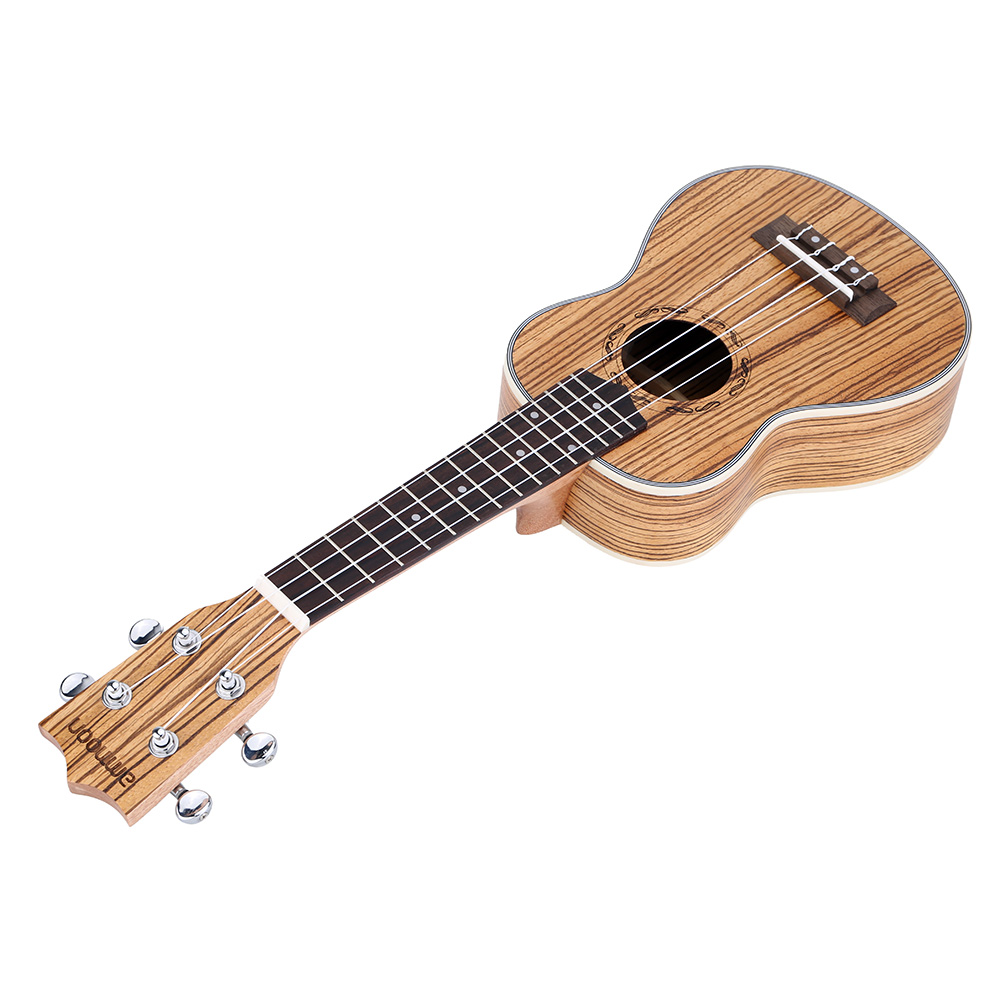 ammoon Zebrawood 21" Acoustic Ukulele 15 Fret 4 Strings Stringed Musical Instrument Ukelele